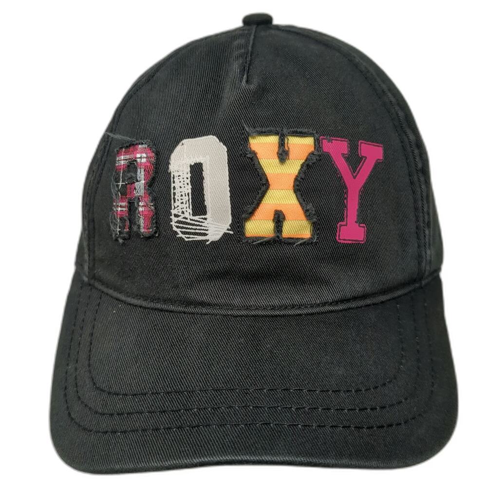 Roxy 5 Panel Black One Size Hat Snapback Plaid Underbrim Mixed Media Applique